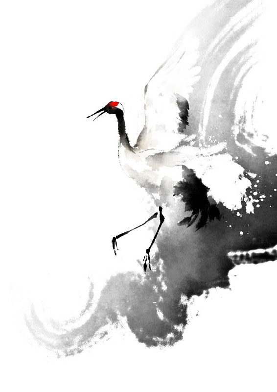 水墨画风格的鹤插图图片下载