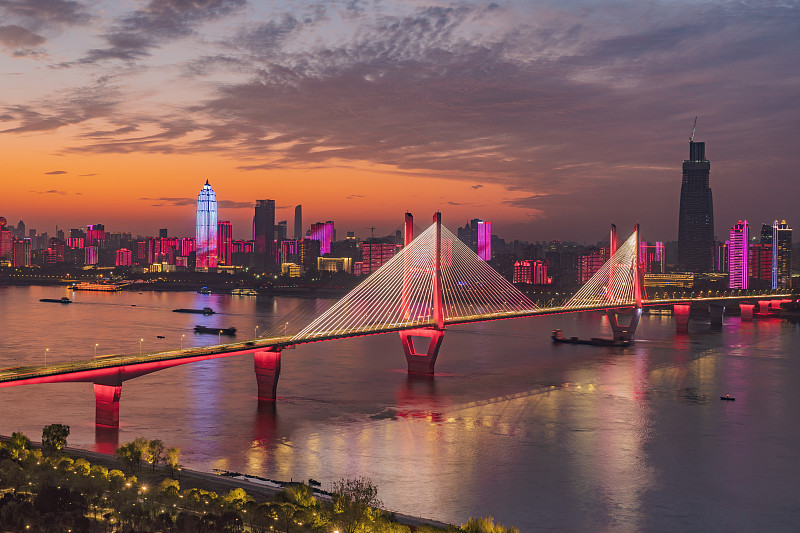 武汉长江二桥城市夜景风光图片素材
