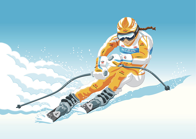 女性下坡滑雪图片素材