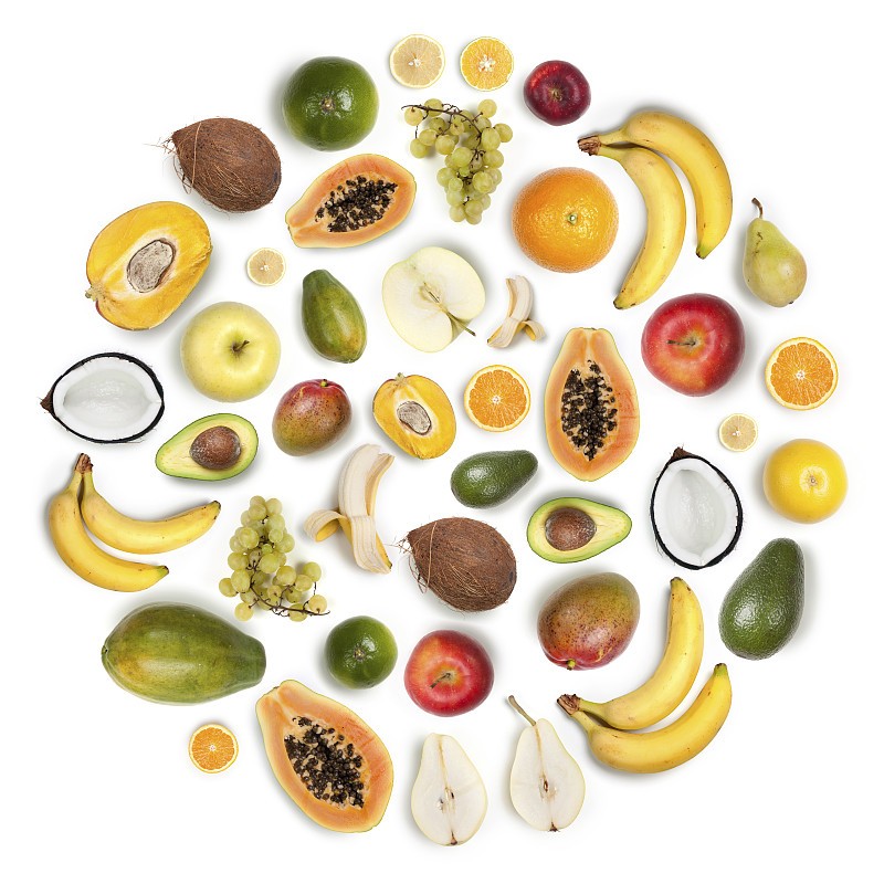 健康的水果在白色的背景上排成一个圆形的组合图片下载