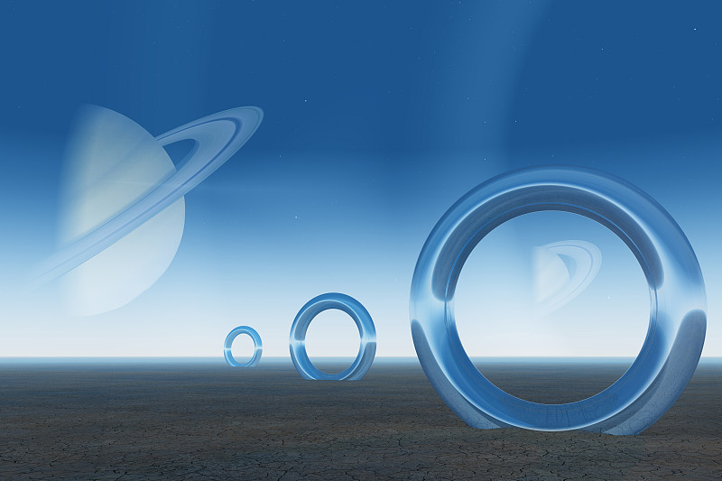 行星带，行星表面闪亮的光环，3D渲染图片下载