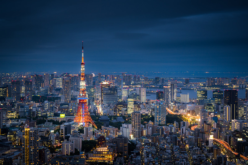 鸟瞰图东京天际线在黄昏图片下载