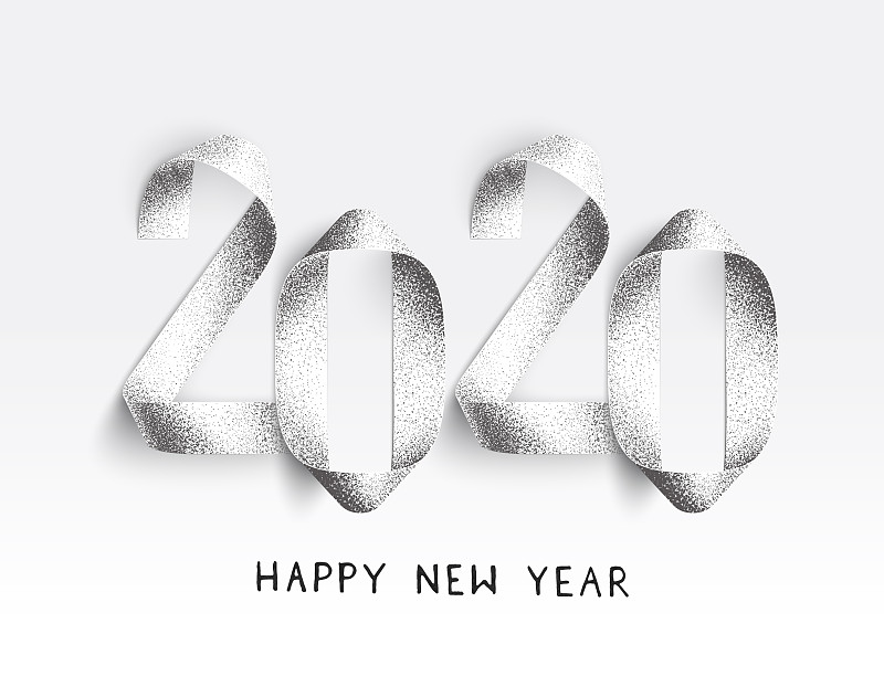 2020年新年贺卡-点画3D插图与扭曲的数字和现实的阴影图片素材