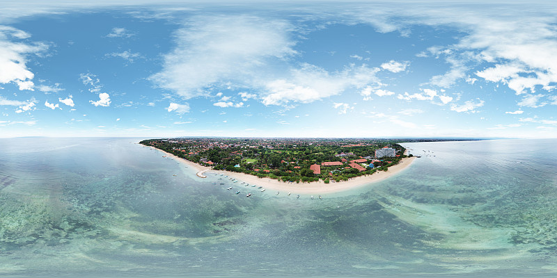 壮丽的360度全景，俯瞰印度尼西亚巴厘岛的Sanur海滩图片下载
