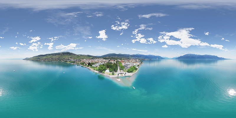 瑞士Vevey景观的等角全景图图片下载
