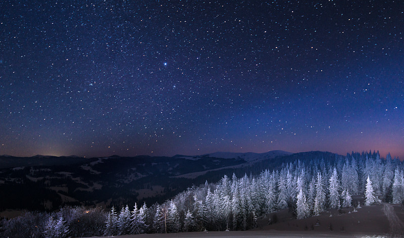雪地上空的星空与银河