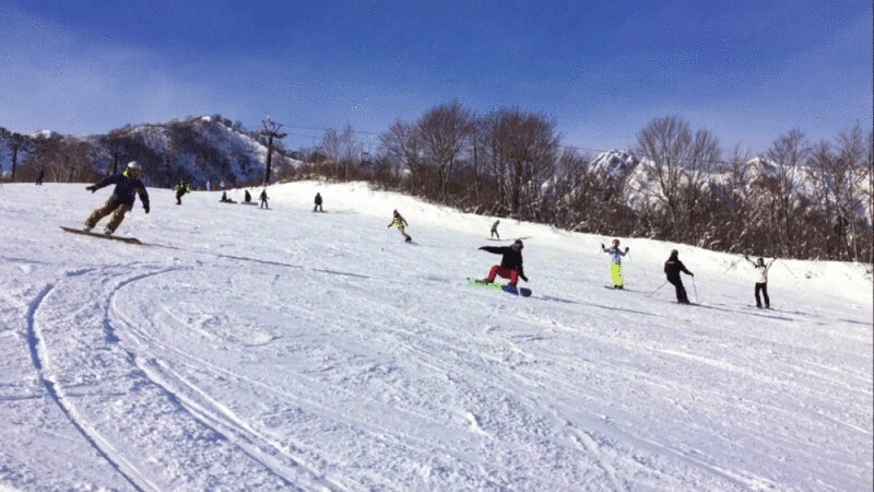 两个滑雪者在滑雪场上挥手图片下载