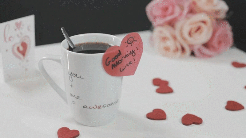 咖啡杯与心形贴纸，心和花表4图片下载