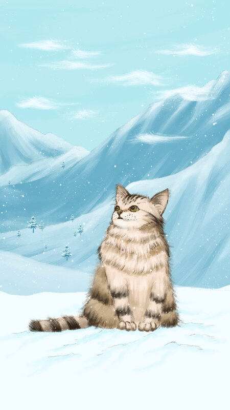 雪地里的猫插画动图下载