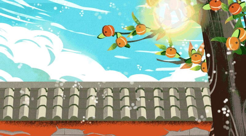 秋天霜降柿子树落下的果实插画动图插画下载