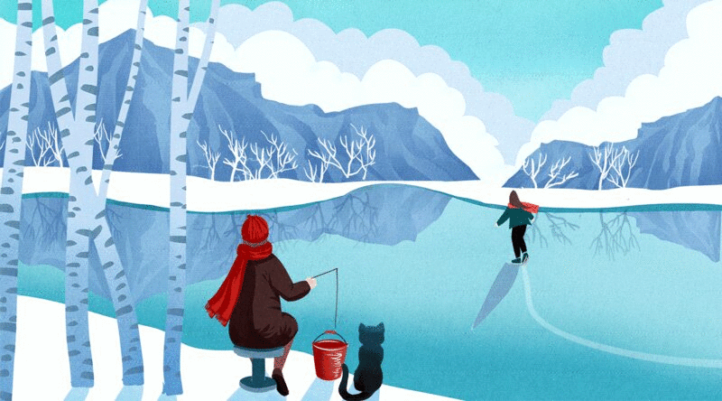 猫与女孩生活二十四节气之冬至插画动图下载