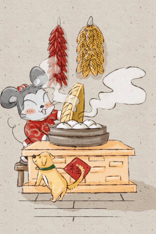 十二生肖鼠年中国风春节民俗系列之二十九蒸馒头图片下载