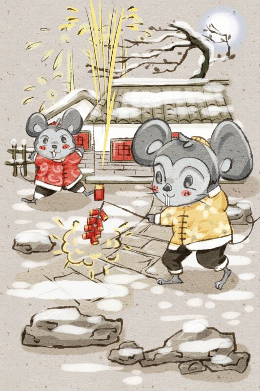 十二生肖鼠年中国风春节民俗系列之正月十三放鞭炮和除夕夜图片下载