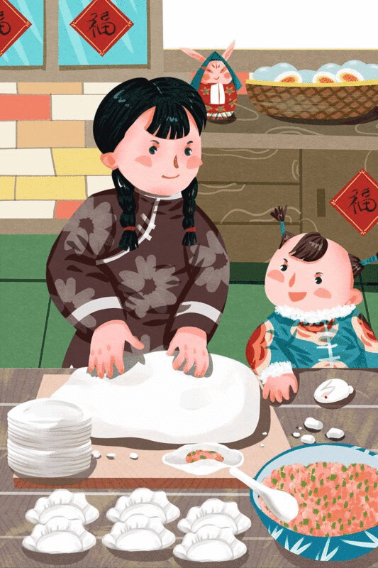 二十四节气冬至习俗吃饺子插画图片下载