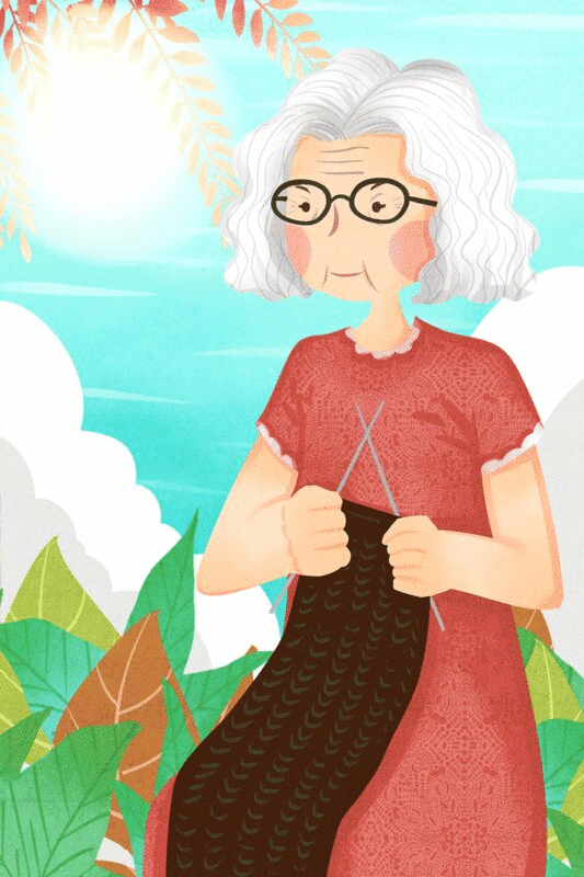 老奶奶在织毛衣插画GIF动图插画下载