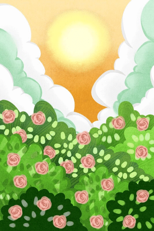大自然玫瑰花丛插画GIF动图图片下载
