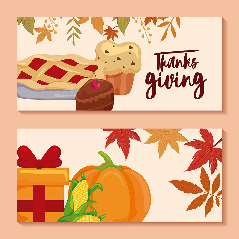 卡片上有“感恩节”和“食物”的标签图片素材