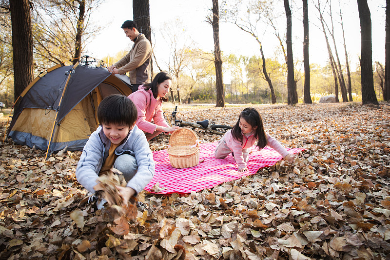 幸福家庭户外郊游野餐图片素材