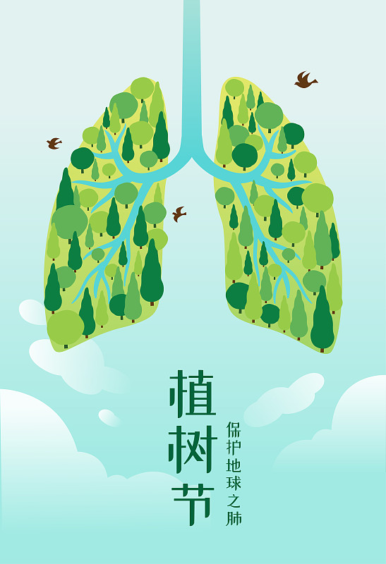 森林组成的肺在蓝天背景下图片素材