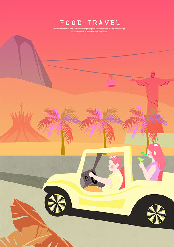 在巴西一对夫妇开车的插图图片下载