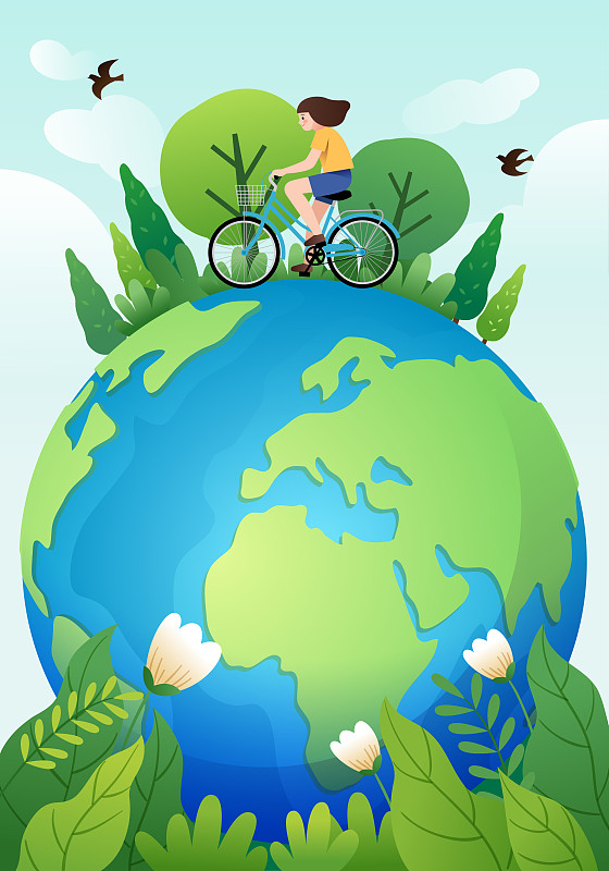 一个女孩在地球上骑自行车图片下载