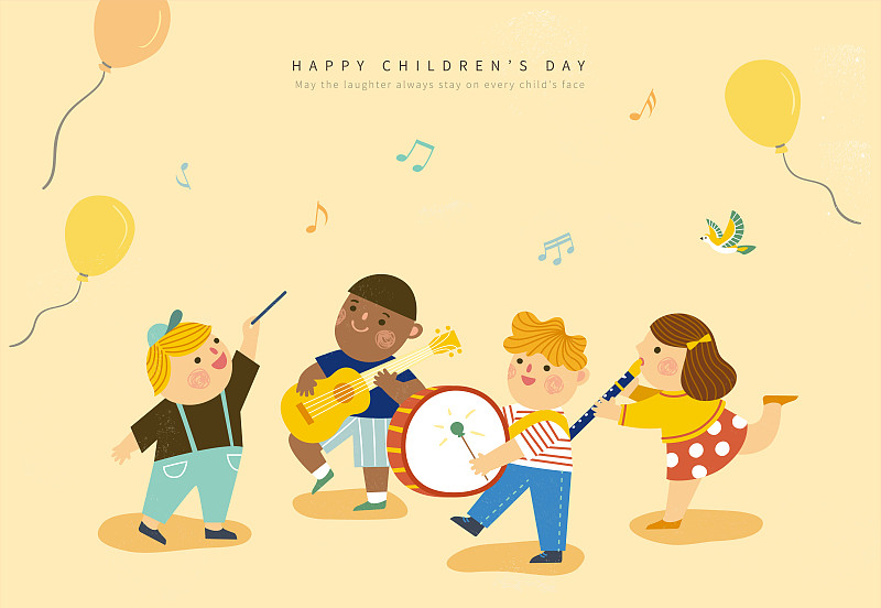 儿童节多种族孩子一起演奏乐器图片素材
