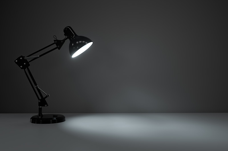 黑色简约台灯与照亮的桌面 3D渲染图片下载