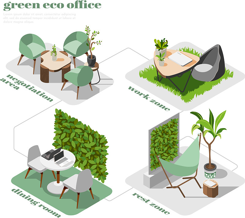 绿色办公室等距图标设置图片下载