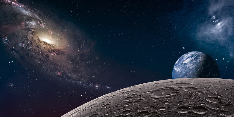 奇幻太空星球和月球地貌图片素材