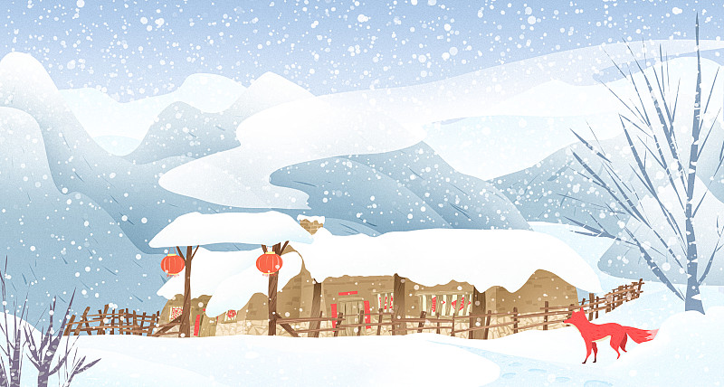 二十四节气大雪风景背景插画图片