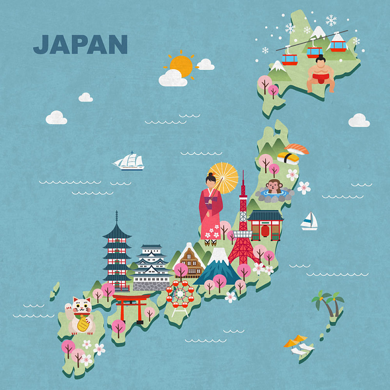日本地图及旅游景点矢量图下载
