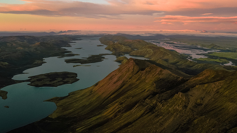 高角度的河流，维斯曼内亚，冰岛图片素材