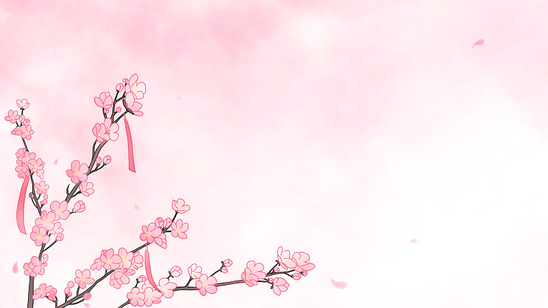粉色桃花樱花树卡通留白插画背景图片