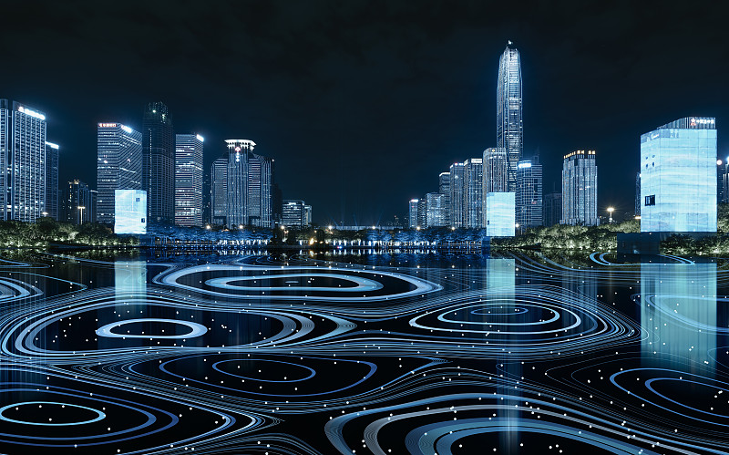 深圳CBD地标摩天大楼和科技创意地面图片下载