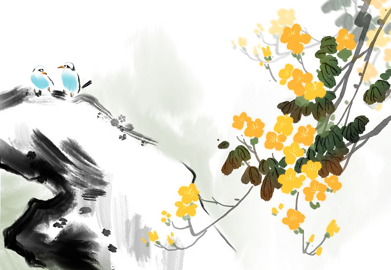 秋季节气水墨中国画花鸟画插图图片素材