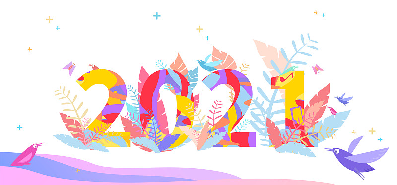2021牛年新年数字艺术字的插画图片