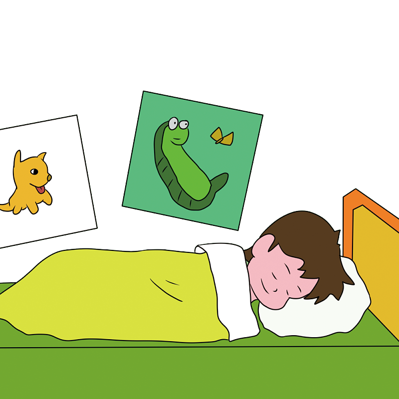 手绘卡通少年睡觉插画图片