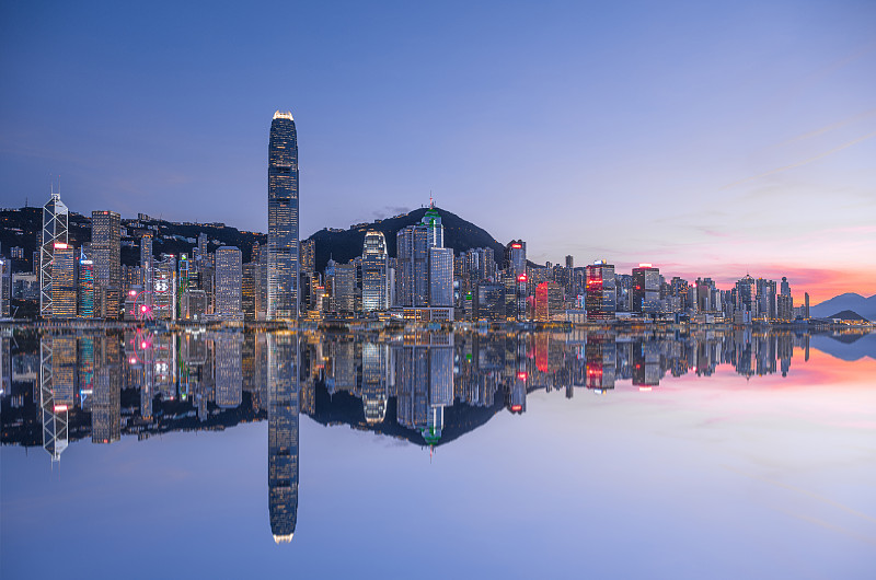 香港中环，日落，全景，CBD，维多利亚港，城市风光，干净留白图片素材