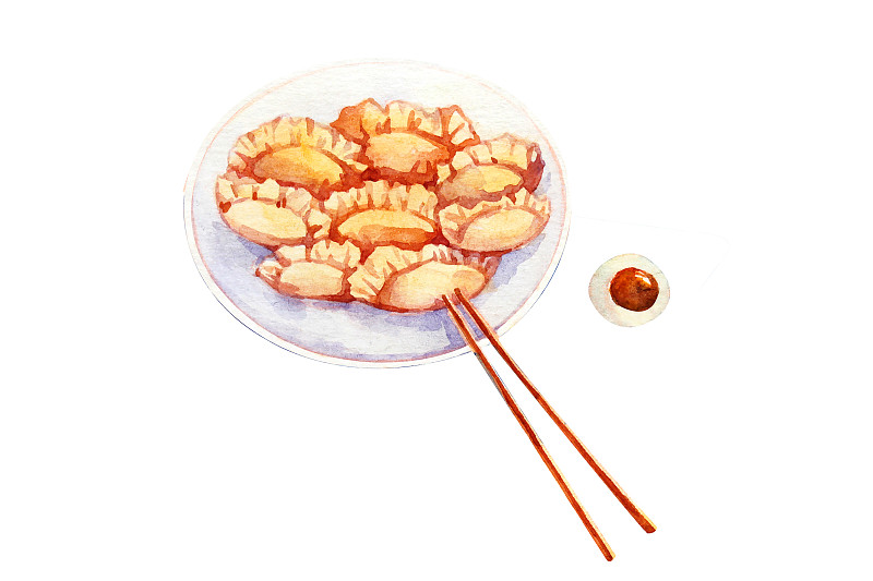冬至饺子节气水彩插画图片