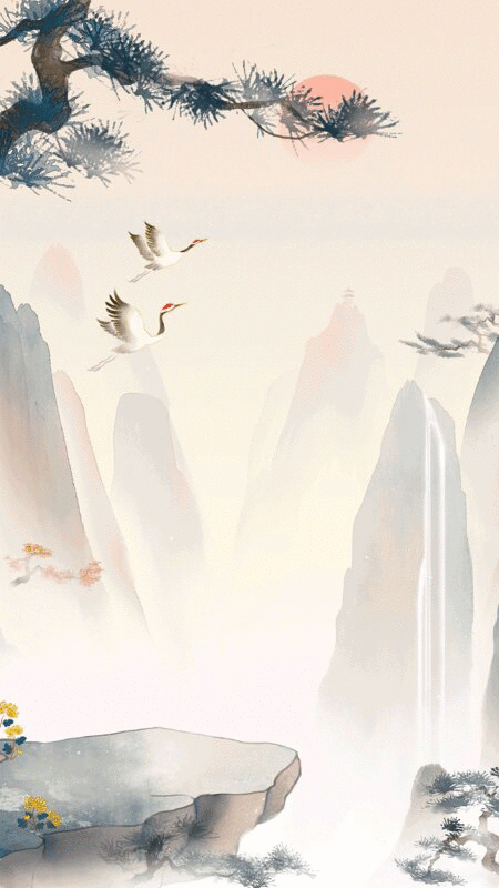 唯美山川悬崖松树中国风水墨画图片下载