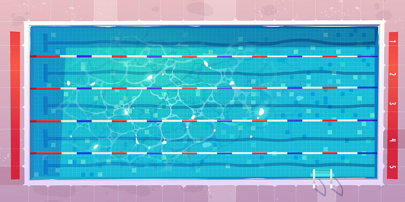 运动泳池顶视图与蓝色的撕裂水图片素材