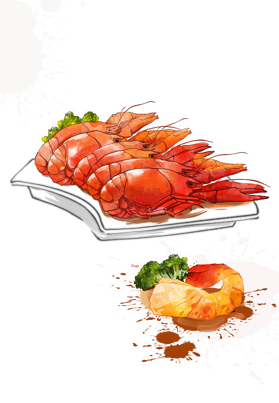 水彩画美食麻辣小龙虾图片素材