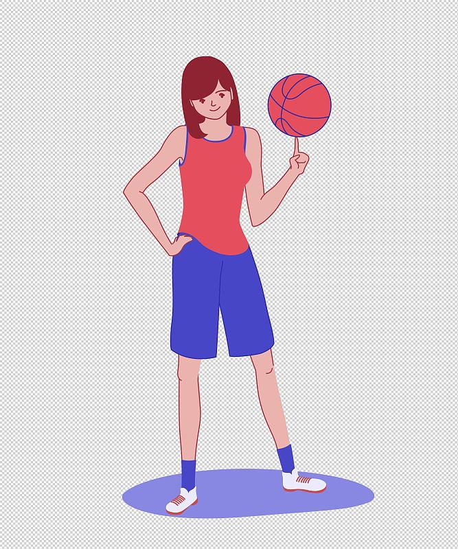 穿篮球服女子叉腰手指转球姿势图片素材