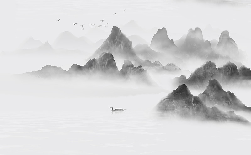 中国风水墨意境山水装饰画图片下载