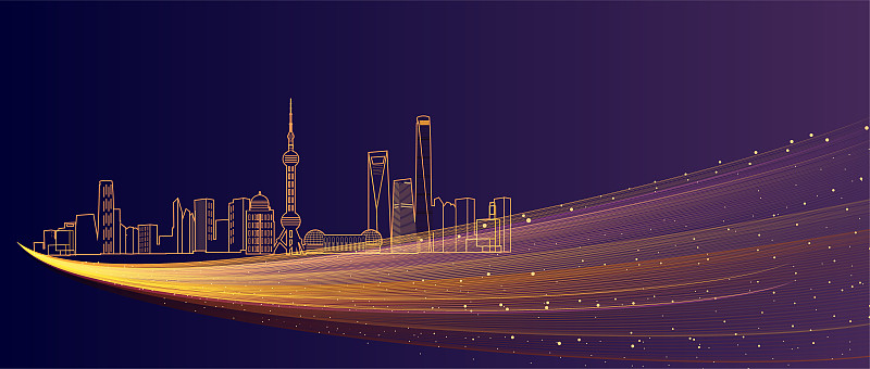 上海科技创新城市光线线条的插画下载