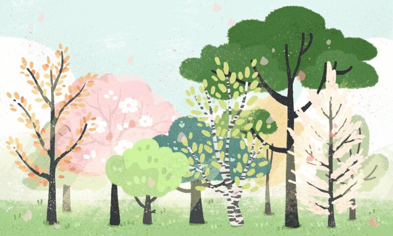 春天植树惊蛰春分动态花瓣飘落背景树插画下载