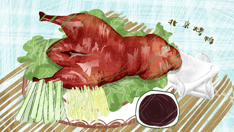 北京烤鸭插画图片