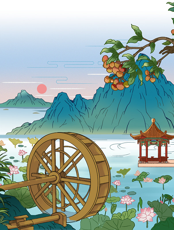 二十四节气传统中国风青绿山水国潮节日民俗插画图片