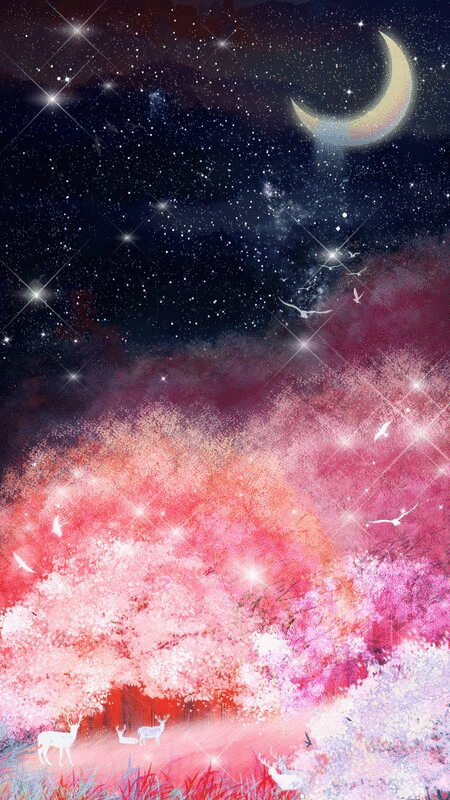 夜晚星空下的花树森林插画背景图片下载