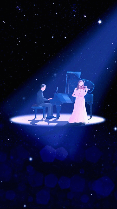 音乐家在舞台上弹钢琴，女孩拉小提琴插画插画下载